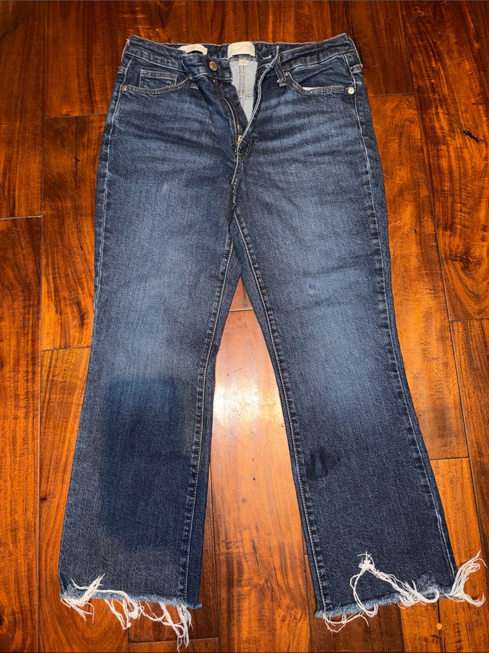 Universal Thread Dark Blue Frayed Hem Wide-Leg Jeans